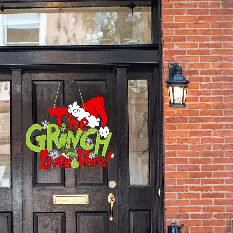 Christmas Wooden Door Hanging Sign: Grinch-Themed "Thief Stole Christmas" Holiday Décor for Door, Wall, and Tree