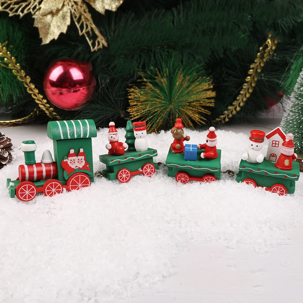 Wooden Train Christmas Ornament – Santa Train Cake Decoration, Festive Table Decor, Kids' Gifts & Party Toy