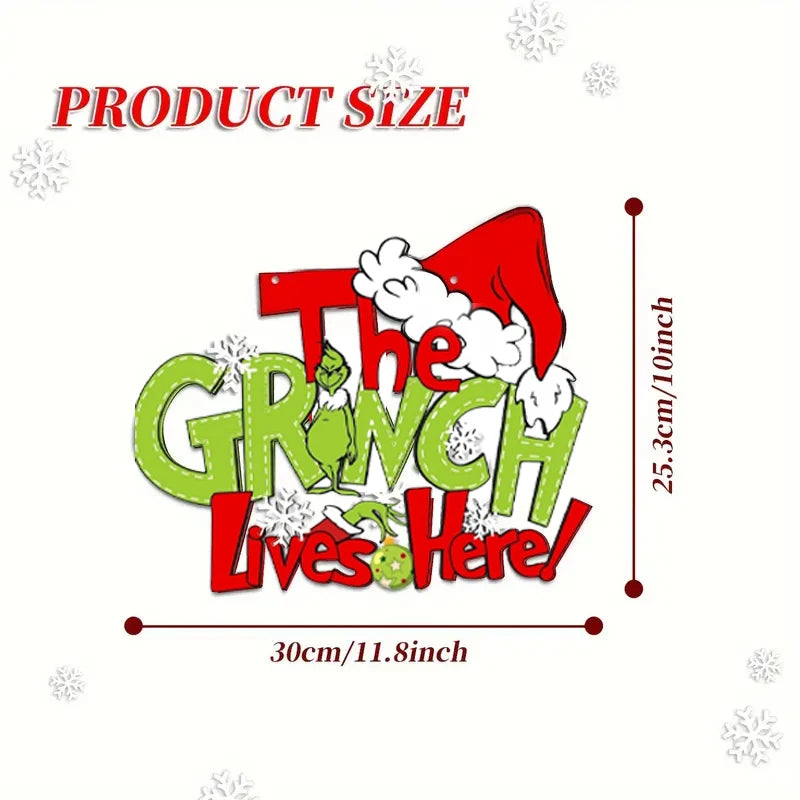 Christmas Wooden Door Hanging Sign: Grinch-Themed "Thief Stole Christmas" Holiday Décor for Door, Wall, and Tree