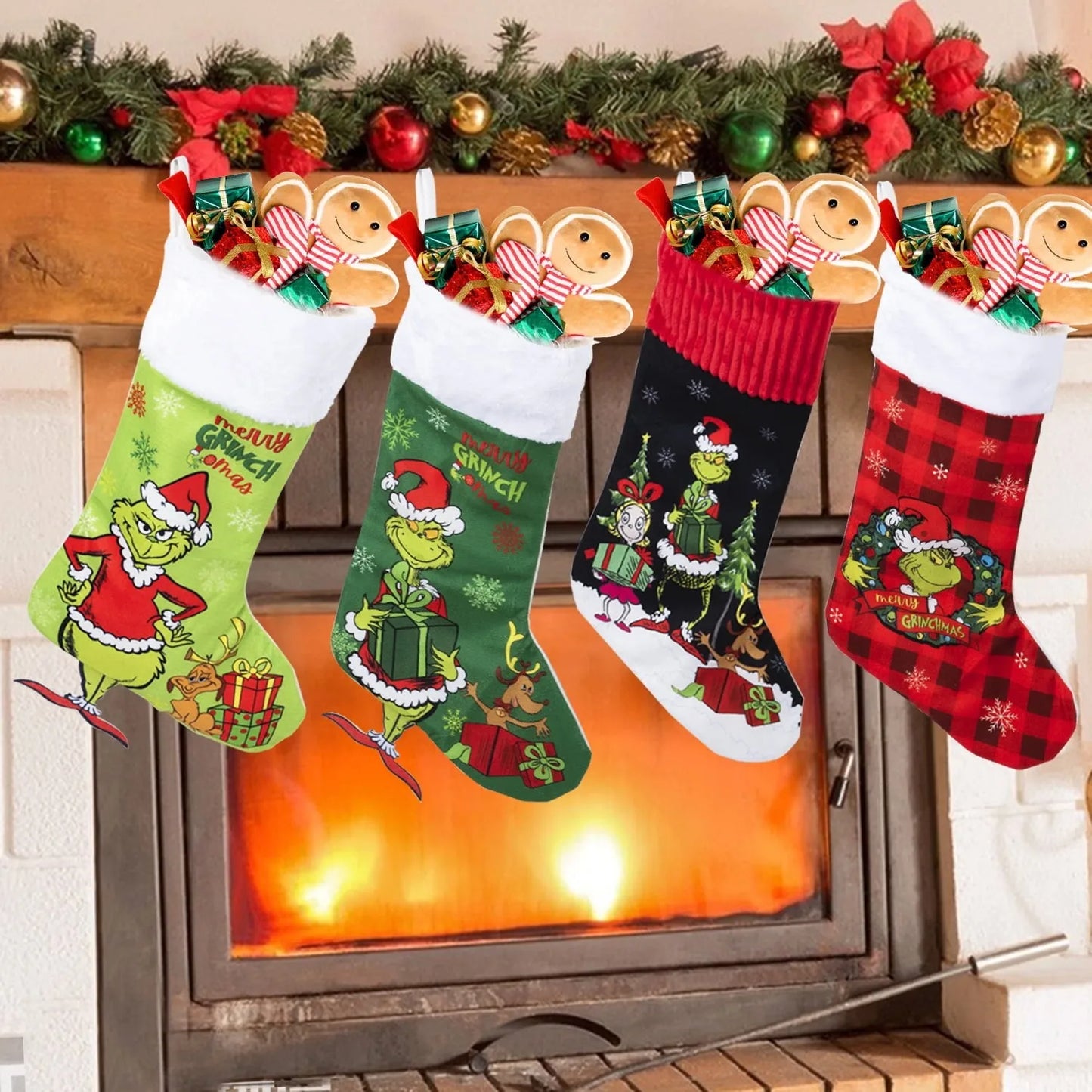 4PCS Fashion Christmas Stockings Gift Bag Set – Holiday Tree Decorations & Ornaments