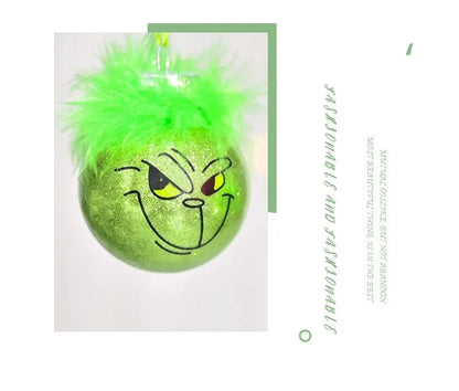 12pcs Grinch Cat Face Christmas Ball Ornaments: 6cm Green Carnival Fruit Pendant Tree Decorations for Holiday Festivities