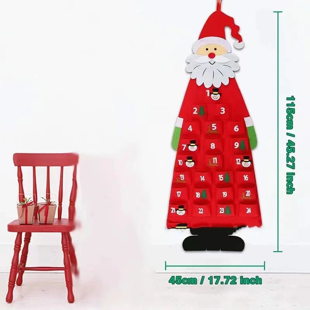 2025 Santa Christmas Countdown Calendar: Non-Woven Holiday Wall Calendar with Digital Christmas Tree for Kids' Gifts & Home Decoration