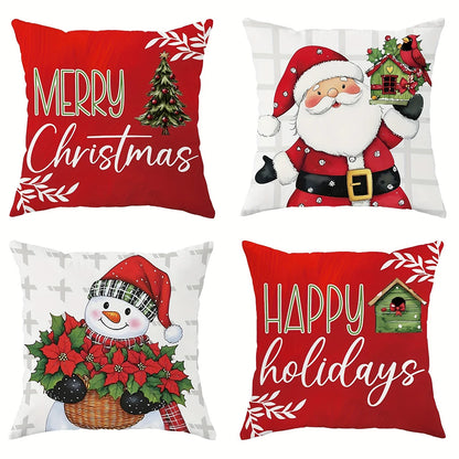 Christmas Decoration Pillow Cover: Santa Claus & Snowman Merry Christmas Cushion Cover for Sofa & Living Room Décor