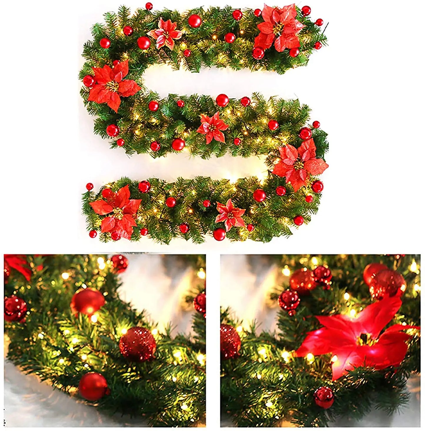 2.7m Christmas LED Rattan Garland Wreath Light – Door Hanging Ornaments for Fireplace and Home Decor