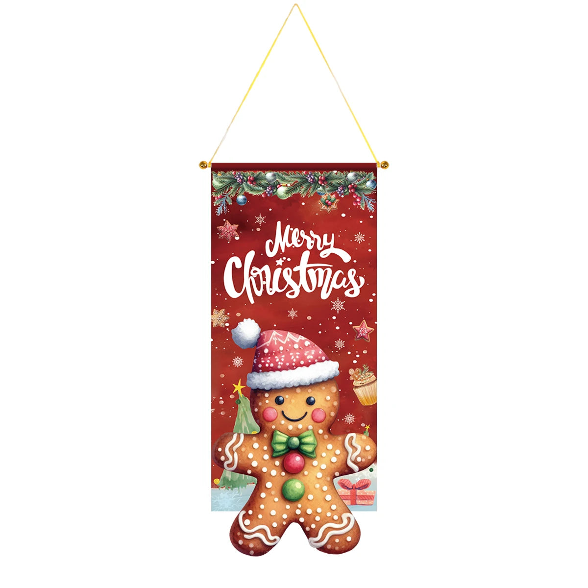 Christmas Gingerbread Man Hanging Flag Navidad Natal Noel Pendant Merry Christmas Decorations For Home 2024 Happy New Year 2025