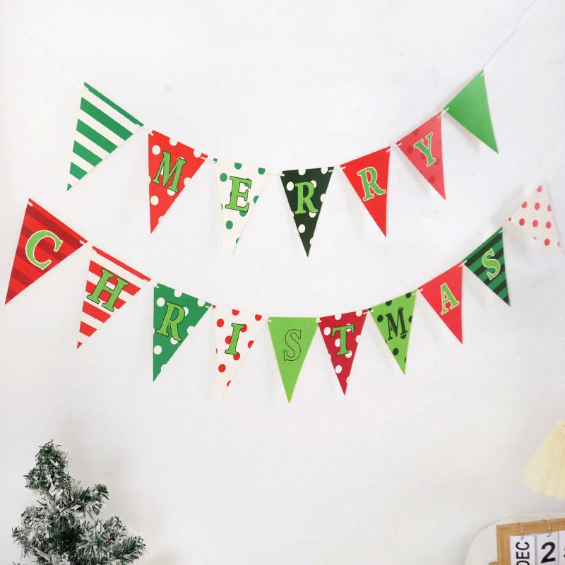 Merry Christmas Triangle Bunting Banner – Festive Home & Party Décor