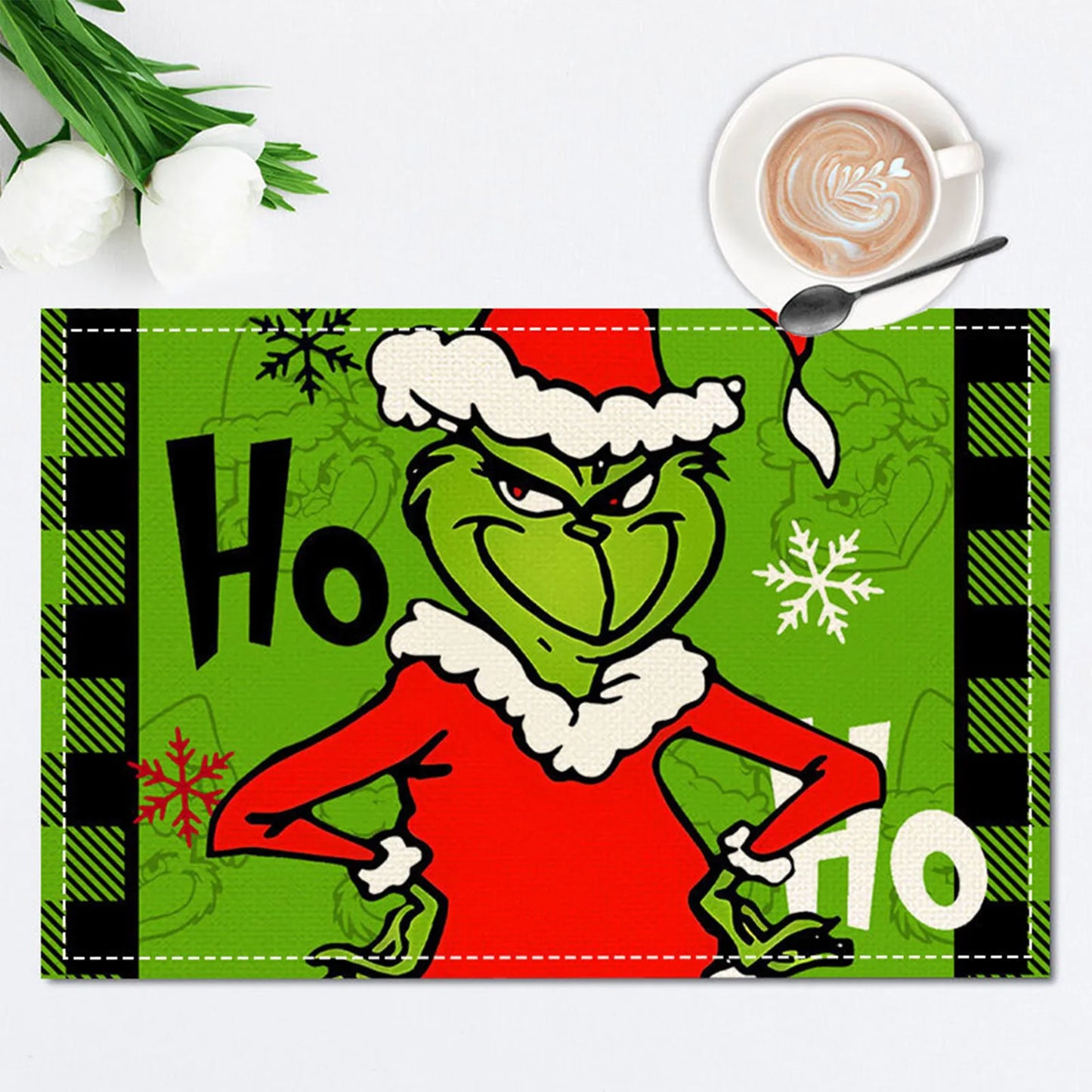 Classic Christmas Party Green Placemats Plaid Layout Suit Decorative Placemats Special Placemats For Christmas And Halloween