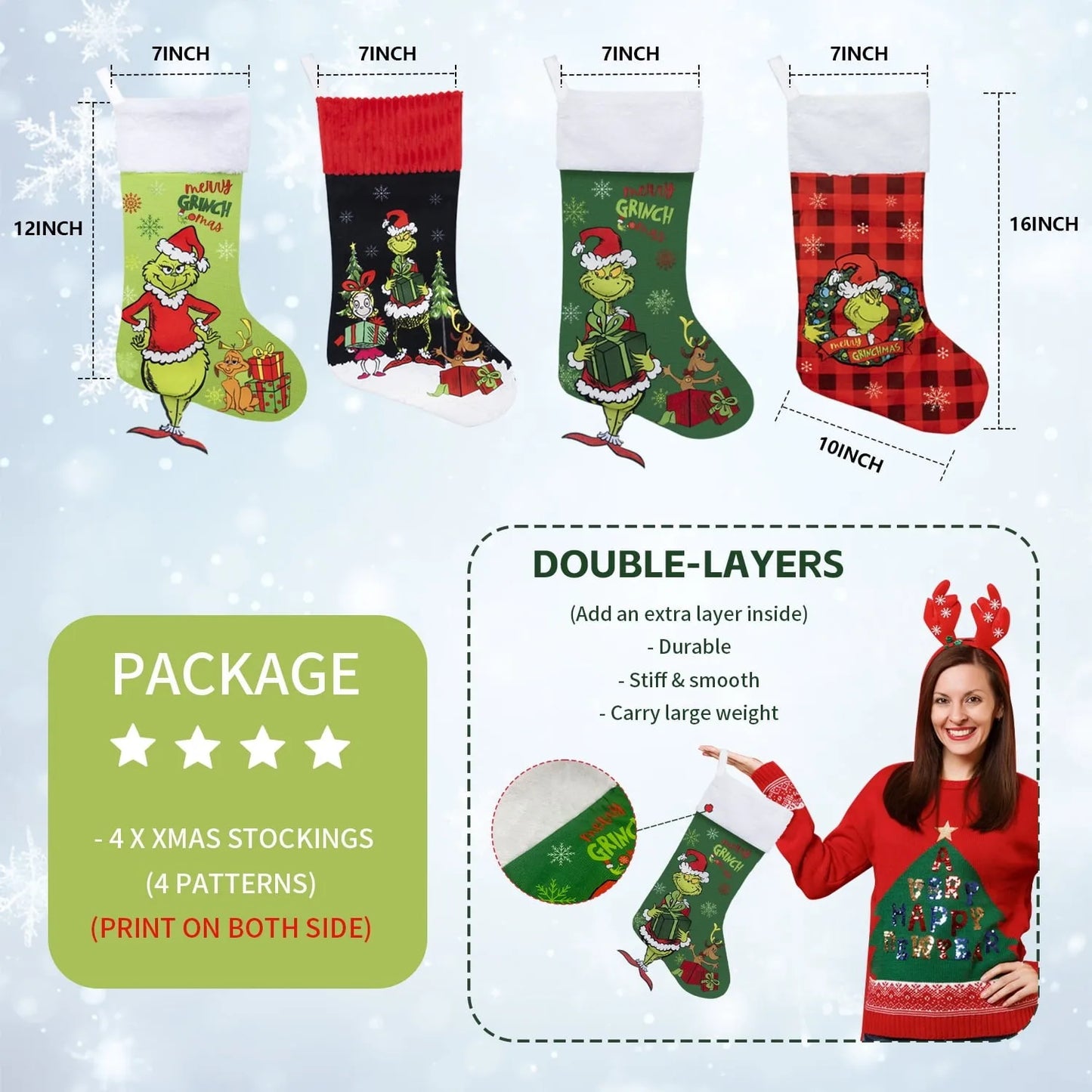 4PCS Fashion Christmas Stockings Gift Bag Set – Holiday Tree Decorations & Ornaments