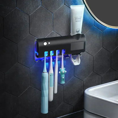 Smart Electric Toothbrush Holder with UV Sterilization – Wall-Mounted Toothpaste Shelf & Toothbrush Sanitizer