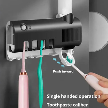 Smart Electric Toothbrush Holder with UV Sterilization – Wall-Mounted Toothpaste Shelf & Toothbrush Sanitizer