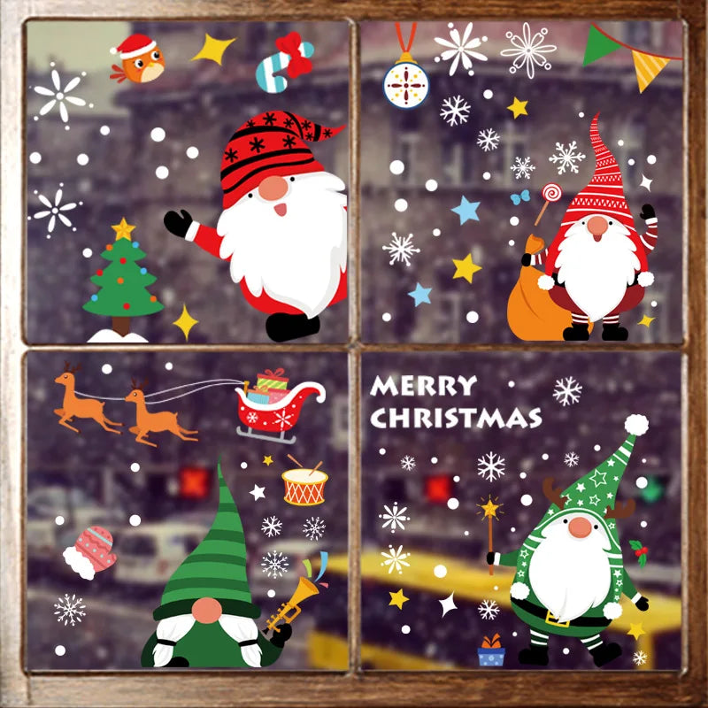 Christmas Window Stickers – Santa, Elk & Snowflake Static Cling Decals for Festive Glass & Wall Décor