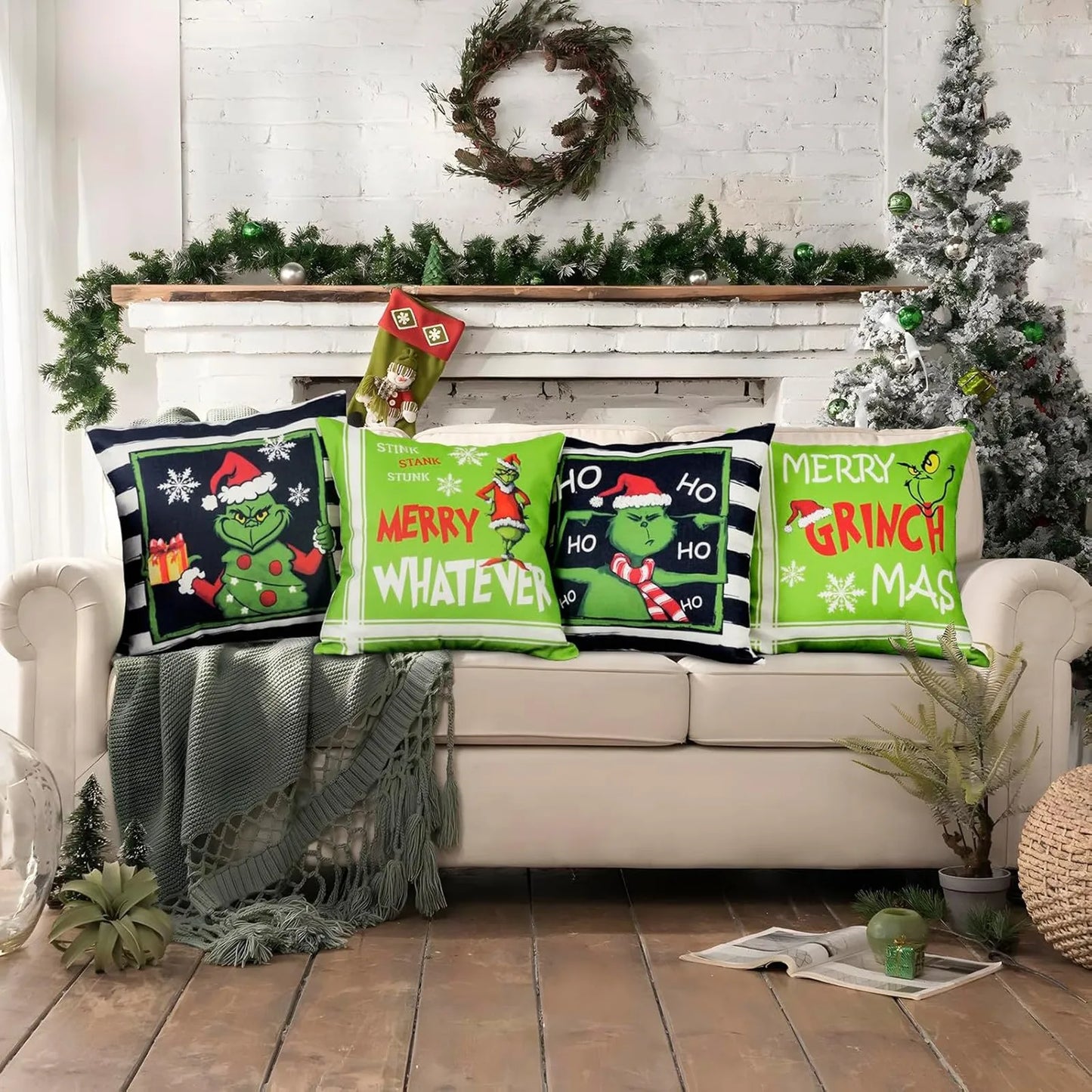 4PCS Christmas Throw Pillow Covers – 18x18 Inch Winter Holiday Cushion Covers for Sofa Décor