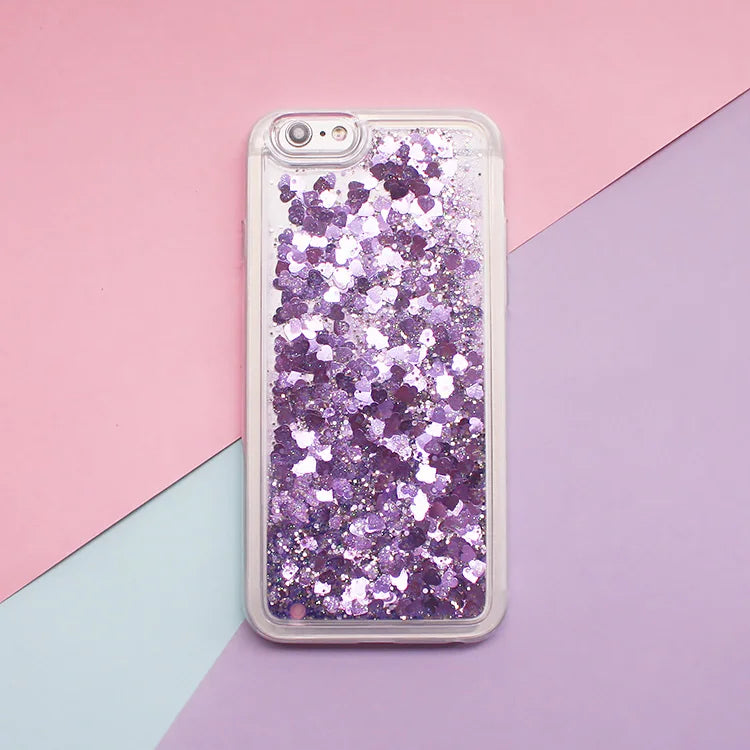 Love Heart &amp; Stars Glitter Phone Case for iPhone 15, 14, 13, 12, 11 Pro Max, XS, XR, 7, 8  – Dynamic Liquid Quicksand Back Cover