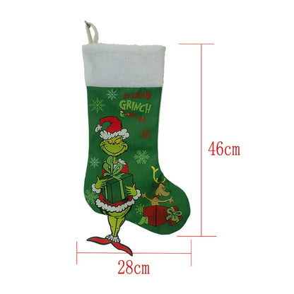 Green Shaggy Christmas Figure Set – Stockings, Tree Skirt, Table Flag & Chair Decorations