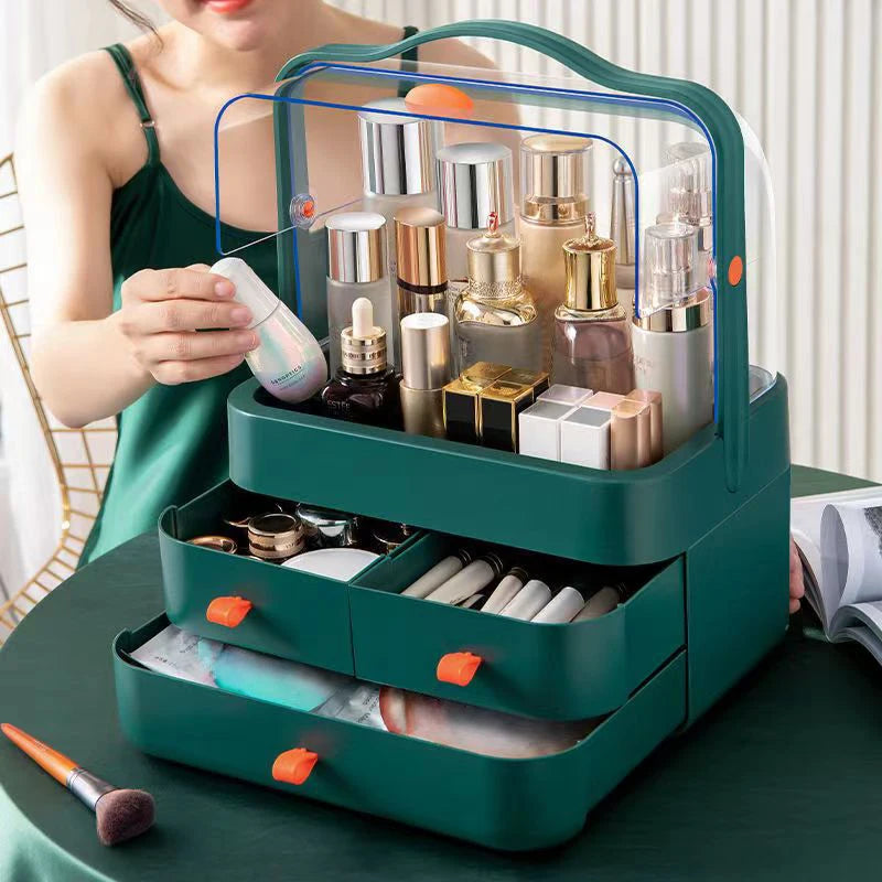 GlowUK™ Cosmetics Receiving Box with Drawer – Dust-Proof Desktop Organiser for Skincare & Makeup