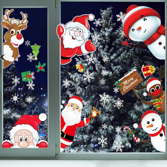 Christmas Santa Claus Window Clings: Festive Snowflake & Reindeer Decals for Holiday Window Decorations