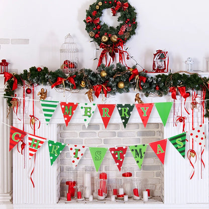 Merry Christmas Triangle Bunting Banner – Festive Home & Party Décor