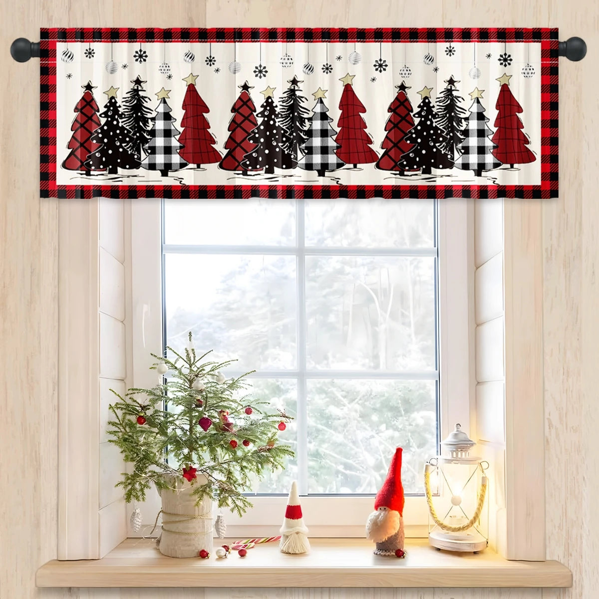 Christmas Tree Short Curtains: Snowman & Holiday Backdrop, Festive Home Decorations for Christmas 2024 & New Year 2025