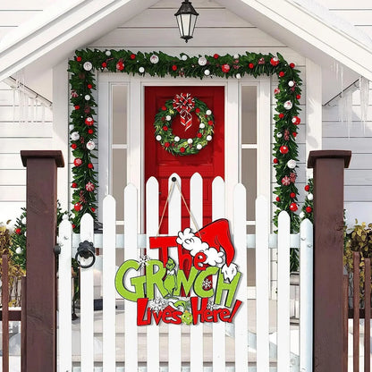 Wooden Christmas Hanging Sign: Santa Hat & Elves Door Decoration for Holiday Parties, New Year Home Décor