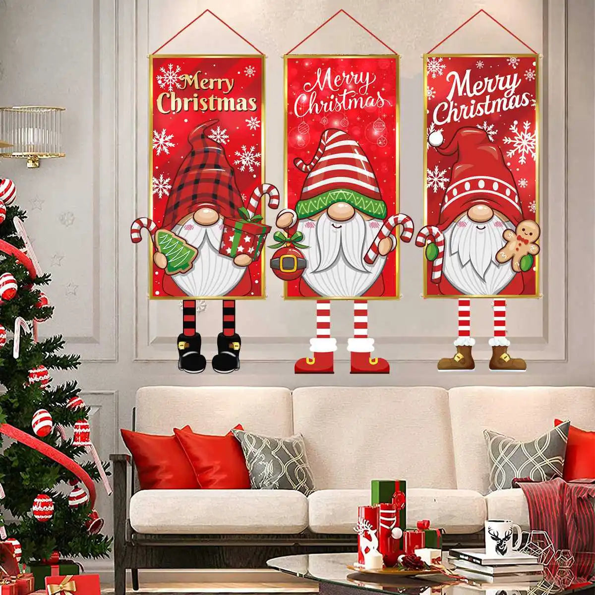 Christmas Hanging Flag – Porch Door Banner, Home Christmas Decorations for 2024, Xmas Ornaments & New Year 2025 Décor