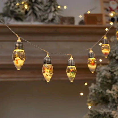 LED Christmas Snowball String Lights – Santa, Snowman, Tree & Gifts Design – Battery Powered