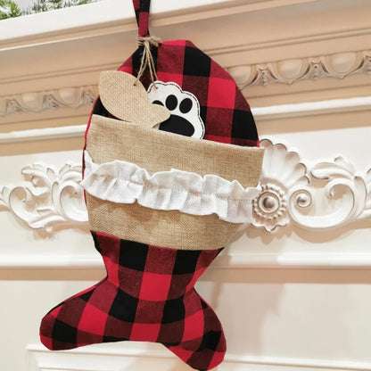 Christmas Pet Socks: Hanging Bone & Fish Tail Décor for Stairs, Handrails, and Fireplaces, Festive Holiday Decoration