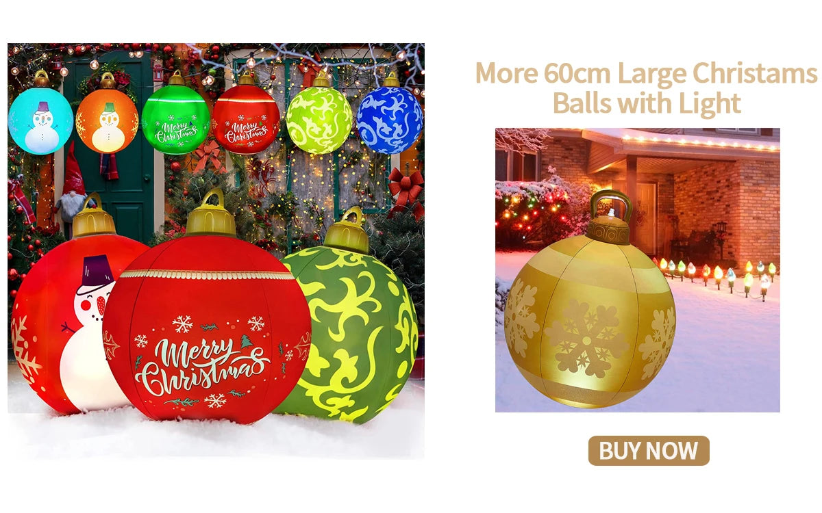 Large Christmas Inflatable Balls (60cm): Outdoor Christmas Tree Decorations, Inflatable Baubles for Festive Atmosphere