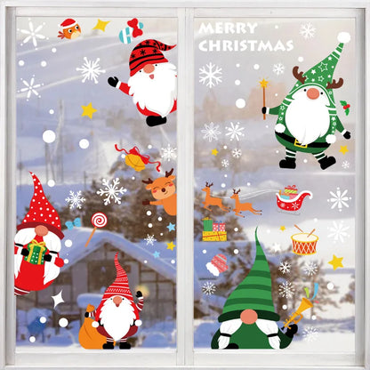 Christmas Window Stickers – Santa, Elk & Snowflake Static Cling Decals for Festive Glass & Wall Décor