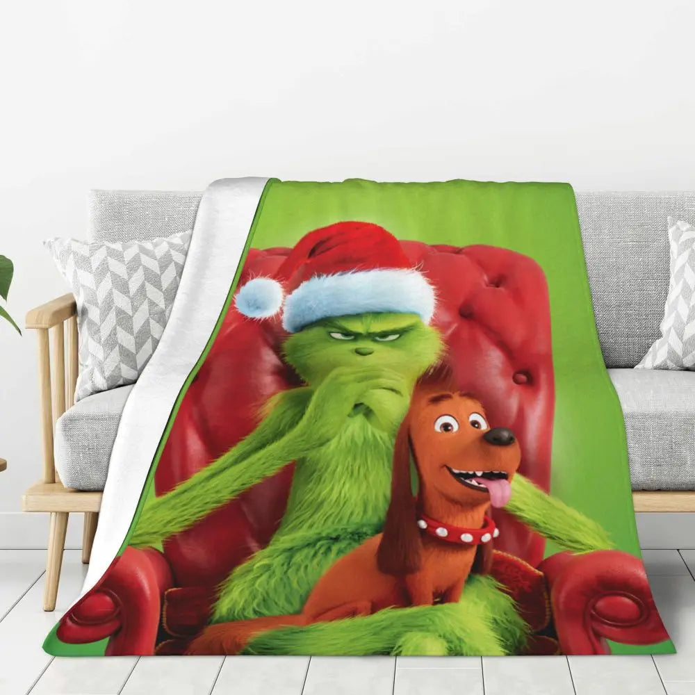 3D Grinch Flannel Blanket – Cozy Christmas Gift for Home, Office, and Travel