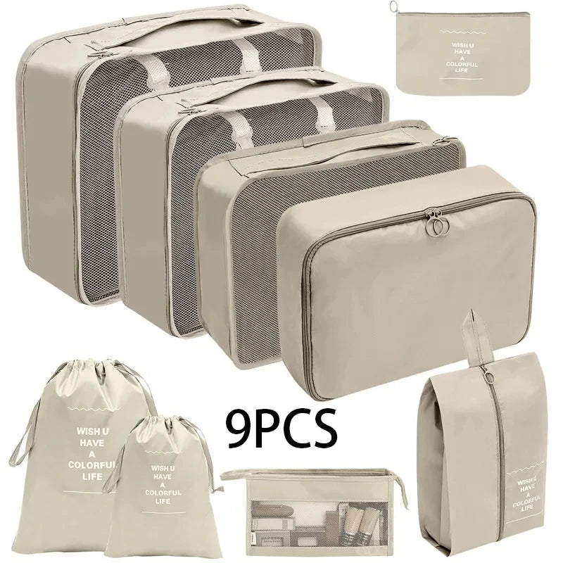 8/10-Piece Travel Storage Bag Set - Large Capacity Toiletries, Cosmetics, and Clothing Organizers for Efficient Packing