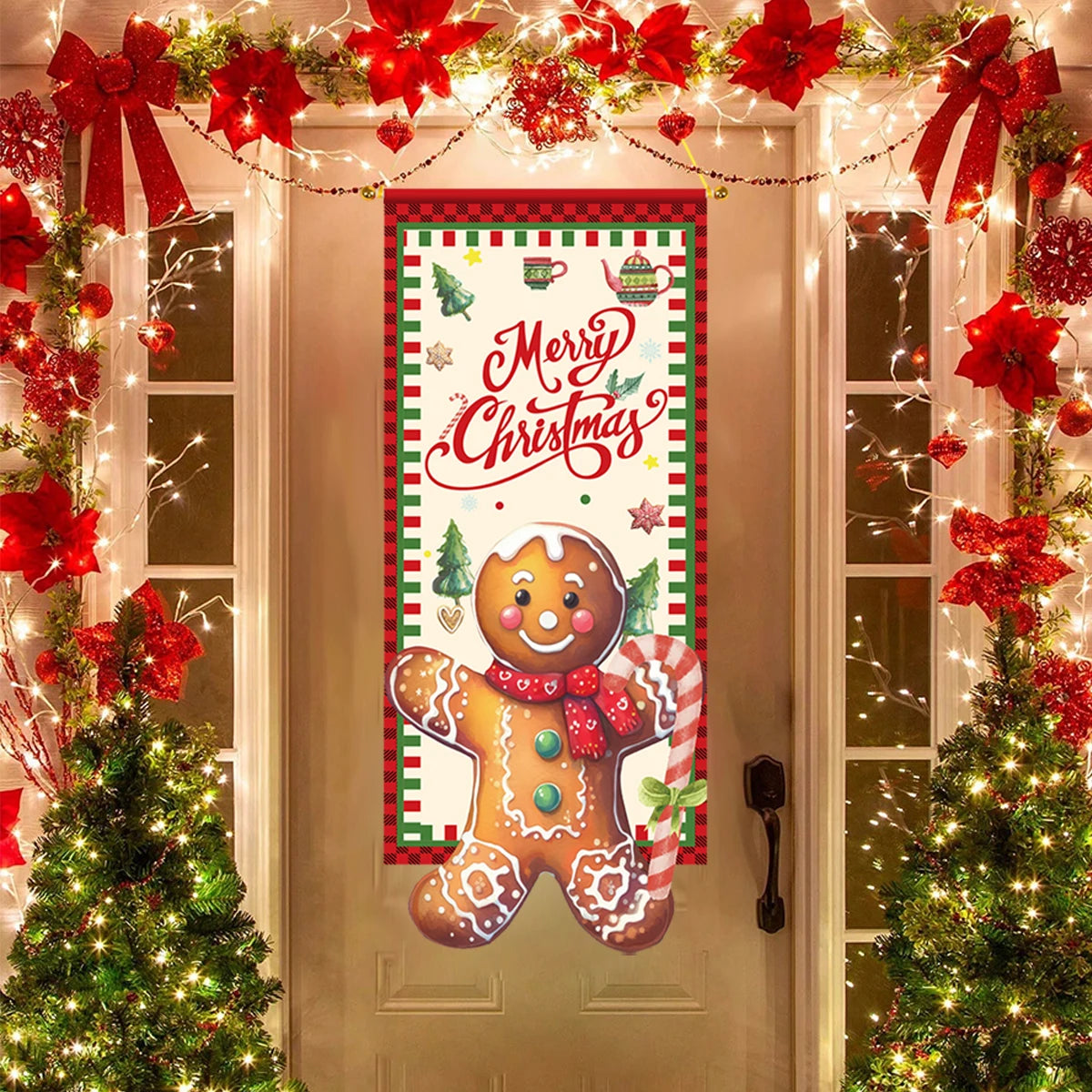 Christmas Gingerbread Man Hanging Flag Navidad Natal Noel Pendant Merry Christmas Decorations For Home 2024 Happy New Year 2025