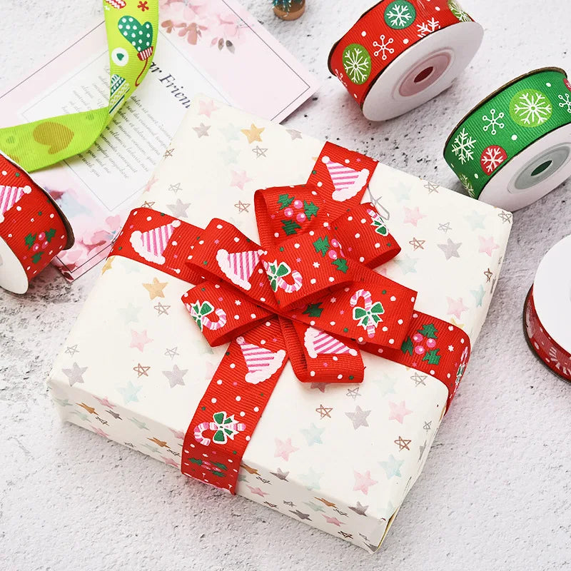 5-Yard Printed Christmas Ribbon – 10mm Festive Polyester Ribbon for DIY Crafts, Gift Wrapping & Holiday Decor