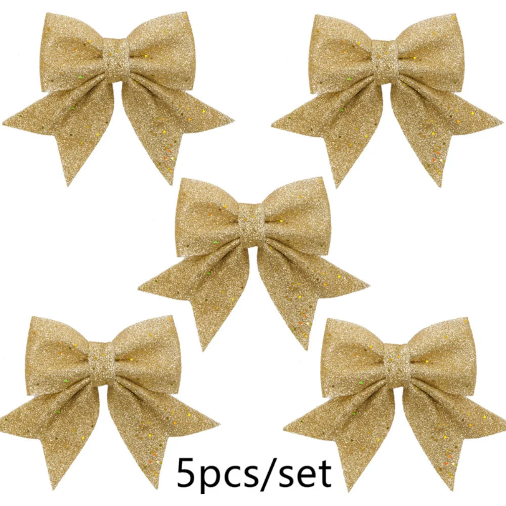 5PCS Glittering 14cm Christmas Bows: Decorative Tree Ornaments for Festive Holiday & Party Décor