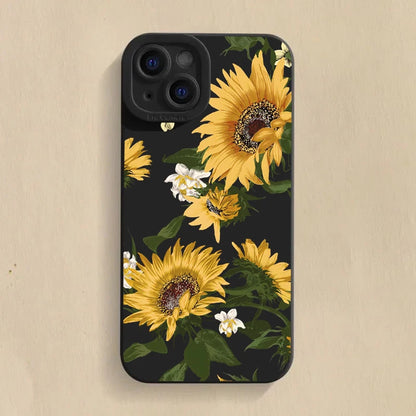 Cute Sunflower Silicone Phone Case for iPhone 13-16 Pro Max- Shockproof Soft Cover