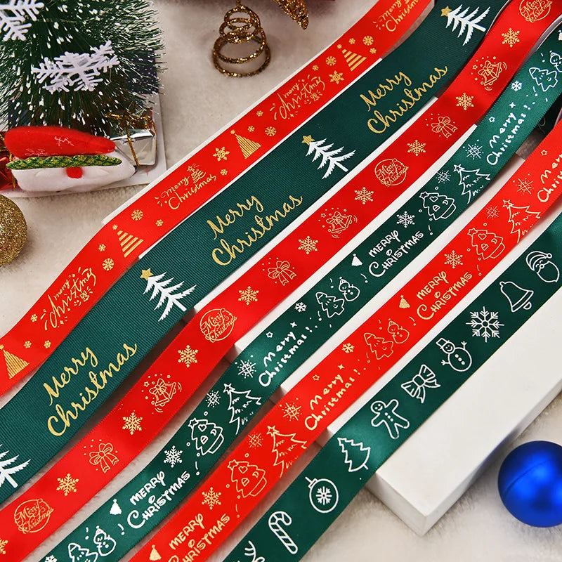 10 Yards Christmas Ribbon – 1 Inch Printed Polyester Ribbon for DIY Holiday Crafts, Gift Wrapping & Decorations