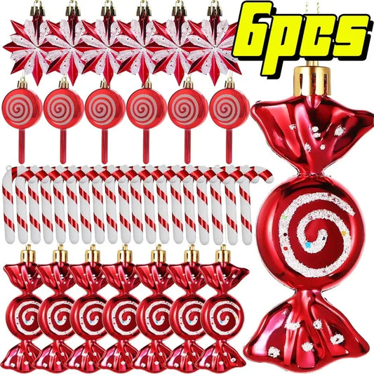 6 Pcs Christmas Red Lollipop & Candy Cane Ornaments – Festive Hanging Decorations for Xmas Tree, Home Decor & New Year Gifts