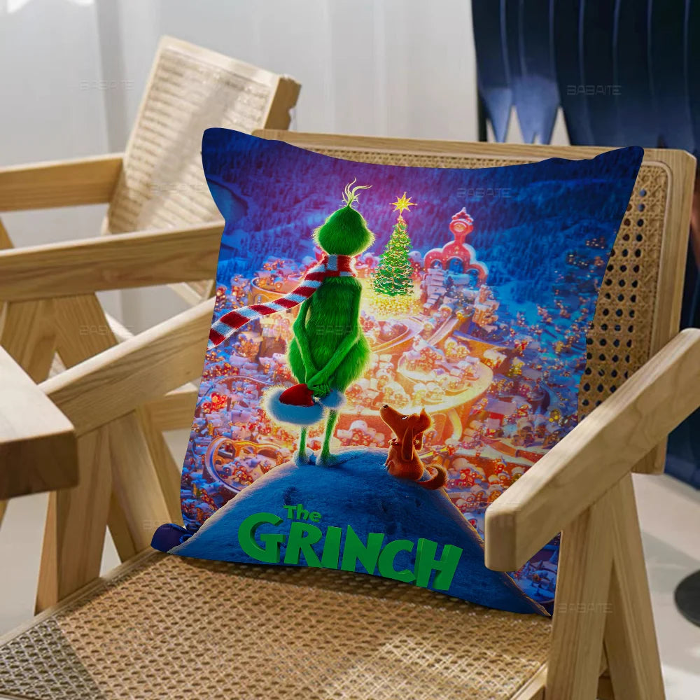 Grinch Christmas Pillowcase – Festive Toon Gift Cushion Cover for Home Décor