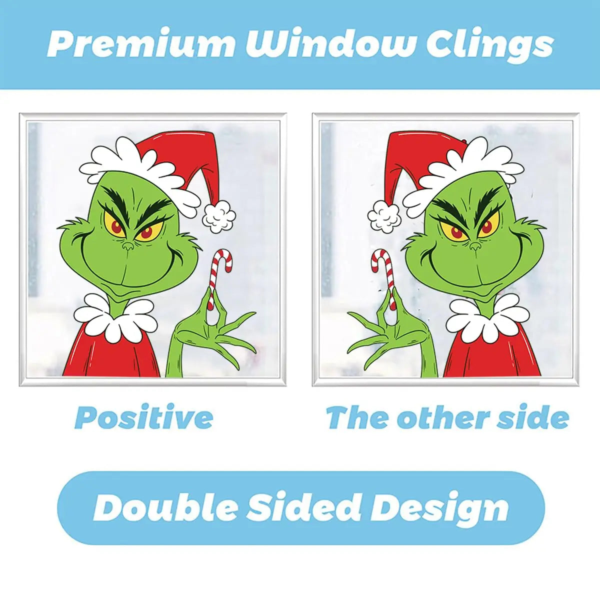 9 Sheets Grinch Window Stickers for Glass: Double-Sided Christmas Décor for Home, School & Office