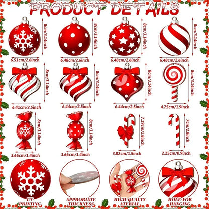 12PCS/24PCS/36PCS Christmas Hanging Décor Set: Candy Cane, Lollipop & Wooden Tree Ornaments for Festive Holiday Home Decor