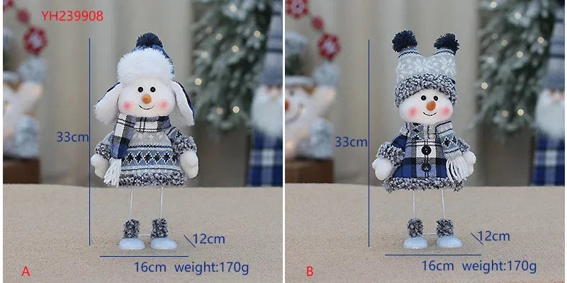 New Snowman Figure Christmas Decoration – Blue Cloth Ski Snowman Plush Doll for Living Room & Bedroom