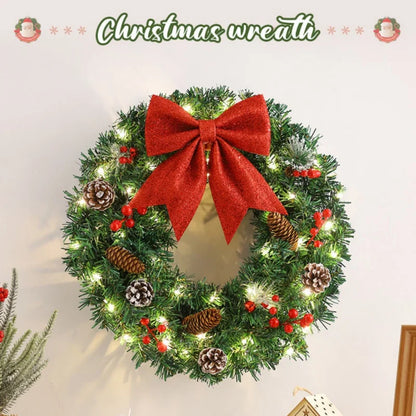 40-60cm LED Rattan Vine Christmas Wreath with Pine Cones – Holiday Garland for Door, Window & Wall Decor