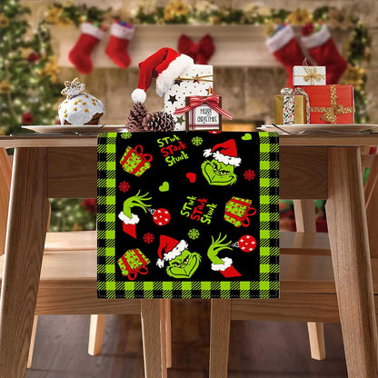 Grinch Theme Plaid Christmas Trees  Table Runner: Festive Holiday Décor for Kitchen and Dining Table