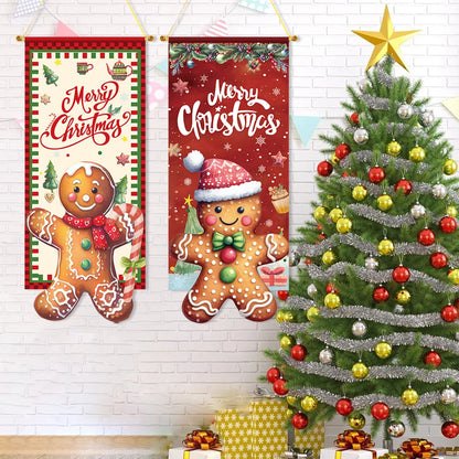 Christmas Gingerbread Man Hanging Flag Navidad Natal Noel Pendant Merry Christmas Decorations For Home 2024 Happy New Year 2025