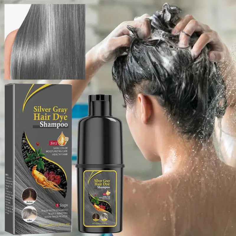 Hair Colour Shampoo – Black Hair Dye, Covers White Hair, Darkening Shampoo in Wine Red, Brown, or Silver Shades