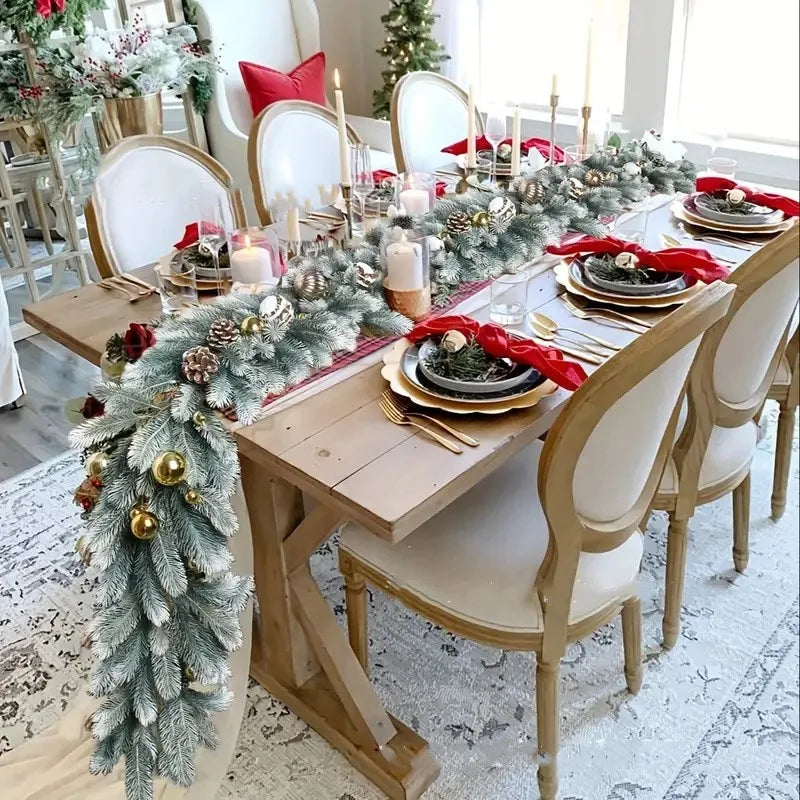 Christmas Garland with Artificial Pine Needles and Pinecones – Rattan Wreath for Table, Staircase, and Home Décor