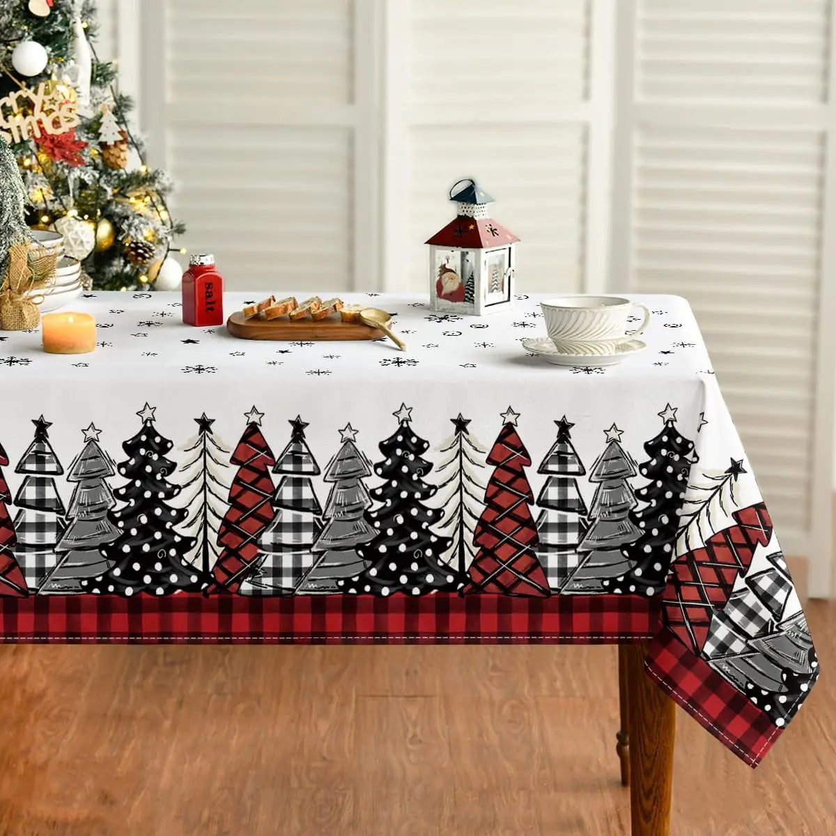 Merry Christmas Buffalo Plaid Tablecloth: Waterproof Rectangular Table Cover for Dining & Party c