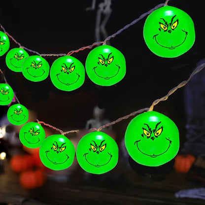 2024 Grinch-Themed Christmas Party String Lights – Fun Green Ball Lights for Holiday Décor