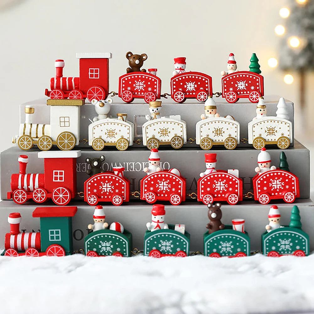 Wooden Train Christmas Ornament – Santa Train Cake Decoration, Festive Table Decor, Kids' Gifts & Party Toy