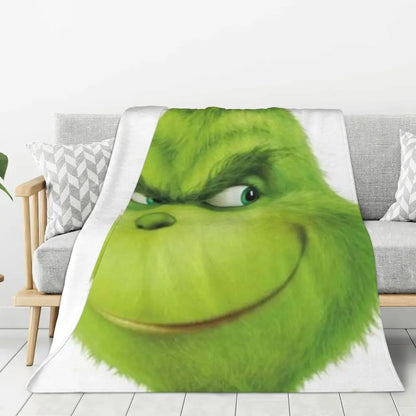 3D Grinch Flannel Blanket – Cozy Christmas Gift for Home, Office, and Travel