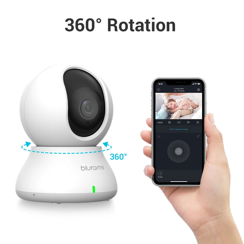 2K Indoor WiFi Security Camera – 360° PTZ IP Camera with App, 2-Way Talk, Night Vision